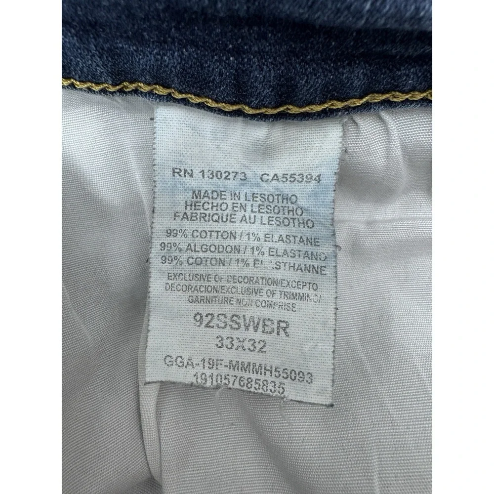 Wrangler Slim Straight Jeans Mens 33x32 Distressed Blue Stretch Denim